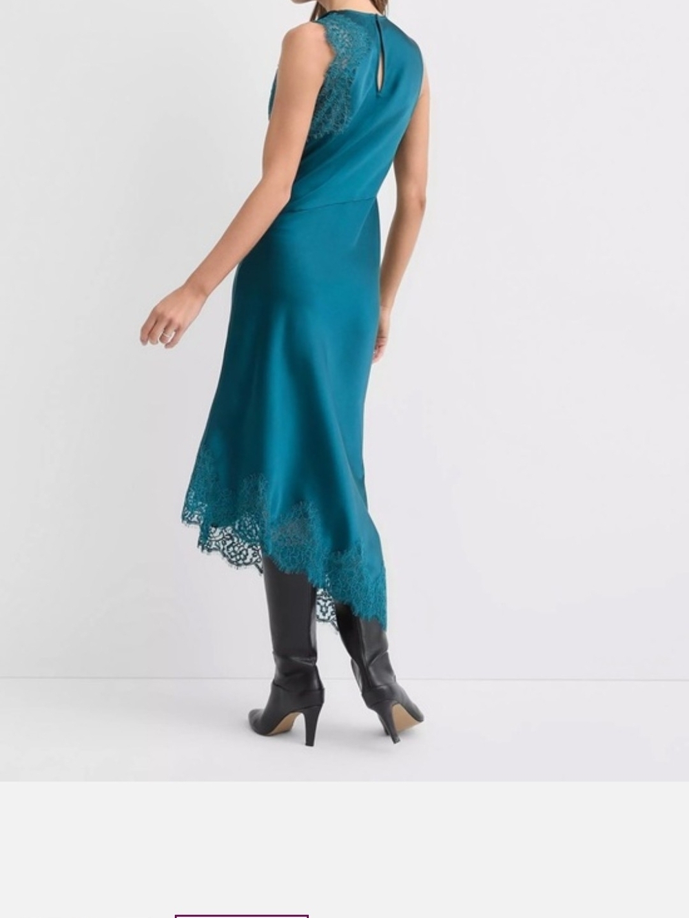 LOFT Teal Lace-Trim Midi Dress - Picture 2 of 10